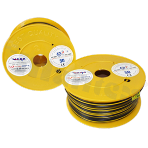 Przewód pojedynczy LGY/H05V-K; z wielodrutową miedzianą żyłą; czarny/żółty; przekrój 2.50mm2; AWG 14; 500V; -40+105 st.C; 50m.