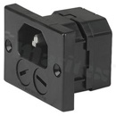 Gniazdo zasilające IEC C14 z uchwytem bezpiecznikowym 2-polowym; montaż: do panela, śruba; konektory 4,8x0,8mm; czarne; IP40; 10A/250VAC. Nowe wersje: serie 4707