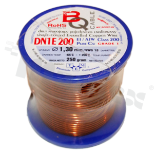 Insulated winding wire; with one layer of enamel insulation; diameter 1.30mm; SWG 18; -65+200 deg.C; 21m; 250g.