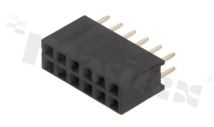 Listwa stykowa do PCB; w rastrze 2.54mm; 2x6 styków; montaż: THT; żeńska; prosta; dwurzędowe