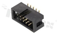 Full shrouded header for PCB; pitch 2.54mm; 10-contacts; SMD; male; top entry