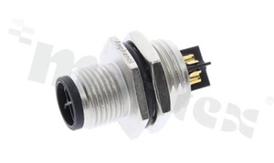 Gniazdo M12; kodowanie S; 4-stykowe; męskie; 12A; na panel; z nakrętką z tyłu; lutowane; IP68