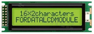 Display LCM; LCD character; 16x2 chars; STN positive yellow-green Y/G ;LED yellow-green Y/G backlight; view 06:00; 5.0 V; additional font English-Japanese;
