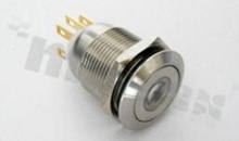 Push button switch; monostable; 19mm; solder terminals; stainless steel; dot blue illumination; IP67.