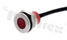 Lampka sygnalizacyjna; płaska; stal nierdzewna; przewód; podświetlenie punktowe czerwone; LED 12V; IP67.