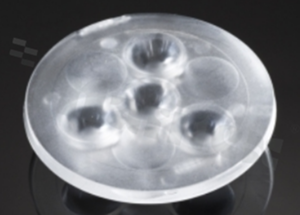 Lens for LED high power; angle: 26 to 36 degrees FWHM; Number of LEDs: 4; Dimensions: round 50mm; Height: 10.7mm; meterial: PMMA; Fastening: glue; pin