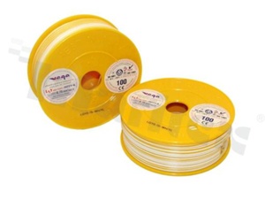 Single wire LGY/H05V-K; with copper multi-strand; white/yellow; cross section 0.75mm2; AWG 18; 500V; -40+105 deg.C; 100m.