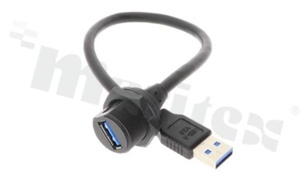 Plug USB 3.0, conn.1:jack connector, conn.2:plug connector, A-type, straight, screw thread, cable 30cm, operating temperature -20 ~ +70, IP67