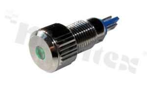 Signal lamp; 8 mm; pin terminals; nickel-plated brass; green dot illumination; IP67.