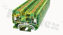 Installation terminal block; 1-level; through; 2-contacts for wire 0.5-10.0mm2 (20-8AWG); spring-loaded; yellow-green; for DIN rail; 1000V/41A