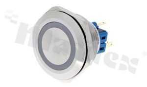 Push button switch; monostable; 25mm; solder terminals; stainless steel; ring red illumantion; IP67.
