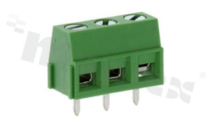 Listwa zaciskowa do PCB; w rastrze 5.08mm; 3-torowa; pionowa; na przewód 1.50mm2 (AWG 26-14); ze śrubami na wkrętak płaski; klatka mosiężna; zielona; UL 300V/12A, TUV 250V/15A