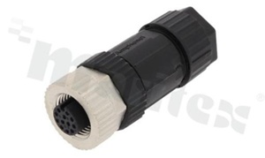 Wtyk M12; kodowanie A; 12-stykowy; żeński; 1.5A; prosty; na kabel; lutowany; IP67