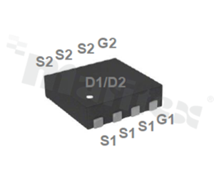Transistor: N+N-MOSFET; unipolar; 20V; 40A; 0.006ohm; 27W; ESD diode; -55+150 deg.C; SMD; DFN3X3