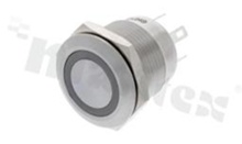Push button switch; monostable; 19mm; solder terminals; stainless steel; ring red illumination; IP67.