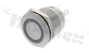 Push button switch; monostable; 19mm; solder terminals; stainless steel; ring red illumination; IP67.