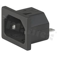 Złącze zasilające AC IEC 60320 C18, klasa ochronności II; montaż: do panela 2,5mm, zatrzaskowe; wyprowadzenia konektorowe QC 4,8x0,8mm; kolor czarny; IP20; 10A, 250VAC