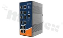 Switch przemysłowy Gigabit; zarządzalny; 4 porty 10/100/1000Base-T(X) RJ45 i 4 porty Gigabit Combo RJ45/SFP; temp. pracy: -40+70 st.C; zasilanie redundantne 12...48VDC; montaż na szynie DIN