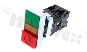 Przełącznik tablicowy; 2-przyciskowy; 30.0x55.0mm; zacisk śrubowy; przycisk czerwony i zielony; podświetlenie LED 24V.