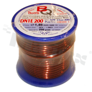 Drut nawojowy; jednokrotnie emaliowany; średnica 1.85mm; SWG 15; -65+200 st.C; 10.2m; 250g.