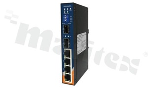 Managed Ethernet switch with 4x10/100Base-T(X) and 2x 10/100Base-F(X); supply 12...48VDC; operating temperature -40+70 deg.C; DIN rail mountable