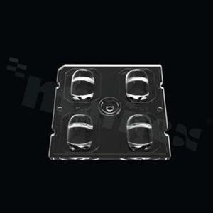 Lens for LED mid power; angle: 120x50 degrees ; Number of LEDs: 4; Dimensions: 50x50mm; Height: 7.3mm; material: PMMA; PC; Fastening: screw