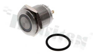 Push button switch; bistable; 16mm; solder terminals; stainless steel; ring red illumination; IP67