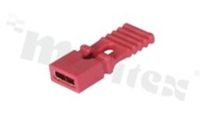 Zworka z uchwytem wysokość 13.5mm; w rastrze 2.54mm; typu "open"; czerwona