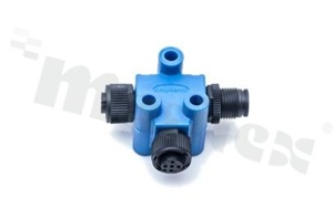 T-adaptor NMEA2000, 1xIN- male(5 pins), 2xOUT female(5 pins each), plastic thread, 4A, IP68, UL