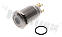 Push button switch; bistable; 19mm; solder terminals; stainless steel; dot green illumination; IP67.