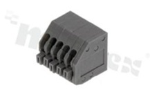 Listwa zaciskowa do PCB; w rastrze 2.5mm; 5-torowa; skośne wejście przewodu; na przewód 0.5mm2( 24-20 AWG); szara; ze stykiem sprężynowym; UL 300V/2A TUV 250V/6A