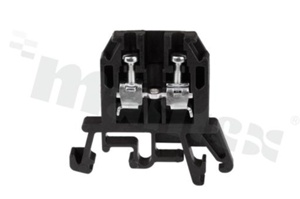 Złączka szynowa; 1-poziomowa; 2-zaciskowa na przewód 0,5-2,5mm2; zacisk śrubowy; czarna; na szyne DIN; 1000V/24A