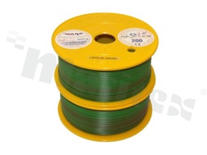 Przewód pojedynczy LGY/H05V-K; z wielodrutową miedzianą żyłą; zielony/czerwony; przekrój 0.35mm2; AWG 22; 500V; -40+105 st.C; 200m.