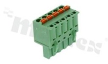 Pluggable terminal block; 5.08mm pitch; 5-ways; female; for wire 2.50mm2 (26-12AWG); wire insertion direction same as plug-in direction; p.bronze contacts; spring clamp; brass cage; UL 300/10A TUV 320/20A