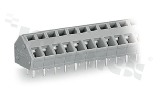 Listwa zaciskowa do PCB; w rastrze 5.0/5.08mm; 8-torowa; skośne wejście przewodu; na przewód 0.08-2.50mm2 (28-12 AWG); ze stykiem sprężynowym; szara; UL: 300V/15A