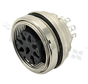 Gniazdo serii C091D; 8-stykowe; żeńskie; 5A; na panel; z nakrętką z przodu; lutowane; styki srebrzone; IP67