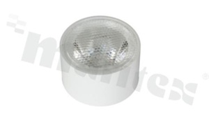 Lens for LED high power; angle: 80 degrees ; Number of LEDs: 1; Dimensions: round 17.10mm; Height: 10.5mm; material: PMMA; PC; Fastening: glue