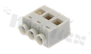 Listwa zaciskowa do PCB; w rastrze 5.00mm; 3-torowa; pionowa; na przewód 2.5mm2 (AWG 22-14); ze śrubami na wkrętak płaski; z ruchomą osłoną przewodu; klatka mosiężna; szara; UL 300V/15A, TUV 250V/22A