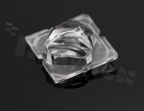 Lens for LED high power; angle: asymmetric; Number of LEDs: 1; Dimensions: 25x25mm; Height: 9mm; meterial: PMMA; Fastening: glue; pin; screw