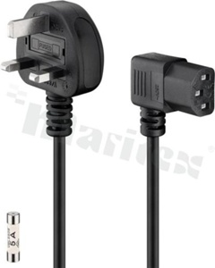 Extension power cord; 3 cores, wire 1mm2; IEC C13 female angled- UK G type plug 3 pin ; black; lenght 2,0 mm