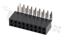 Listwa stykowa do PCB; w rastrze 2.54mm; 2x9 styków; montaż: THT; żeńska; kątowa; dwurzędowe