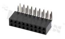 Pin Header; pitch 2.54mm; 2x9 pins; assembly: THT; female; angled; double row