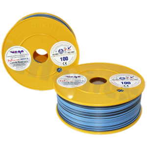 Single wire LGY/H05V-K; with copper multi-strand; blue/black; cross section 0.75mm2; AWG 18; 500V; -40+105 deg.C; 100m.