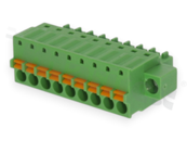 Pluggable terminal block; 3.81mm pitch; 9-ways; female; for wire 1.50mm2 (28-16AWG); wire insertion direction same as plug-in direction; with fixing screw; p.bronze contacts; spring clamp; brass cage; UL 300/10A TUV 250/10.5A