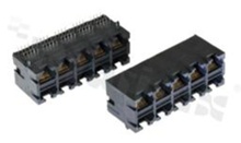 Stacked modular jacks; 2 row 2x8 jacks RJ45; 8-contacts, THT; side entry; size 8; 6u" Au