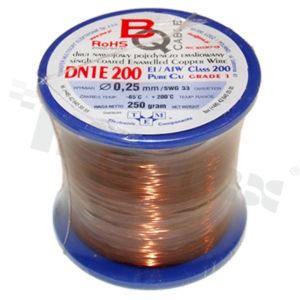Insulated winding wire; with one layer of enamel insulation; diameter 0.25mm; SWG 33; -65+200 deg.C; 500m; 250g.