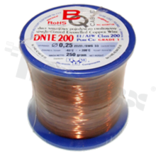 Insulated winding wire; with one layer of enamel insulation; diameter 0.25mm; SWG 33; -65+200 deg.C; 500m; 250g.