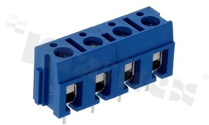 Listwa zaciskowa do PCB; w rastrze 7.50mm; 4-torowa; pionowa; na przewód 2.5mm2 (AWG 22-14); ze śrubami na wkrętak płaski; klatka mosiężna; niebieska; UL 300V/15A, TUV 450V/20A