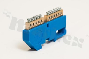 Listwa zaciskowa na szynę din; zerowa; ochronna;11 zaciskowa; 5x10mm2 + 6x35mm2; zacisk śrubowy;zielona