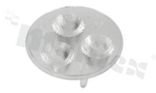 Lens for LED high power; angle: 40 degrees ; Number of LEDs: 3; Dimensions: round 35mm; Height: 11.85mm; material: PMMA; PC; Fastening: glue